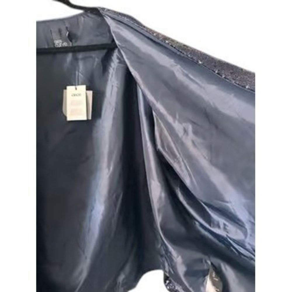 ASOS Curve Sequin Blazer 24 Navy Blue Open Front Long Sleeve Sparkly Jacket - Picture 4 of 8
